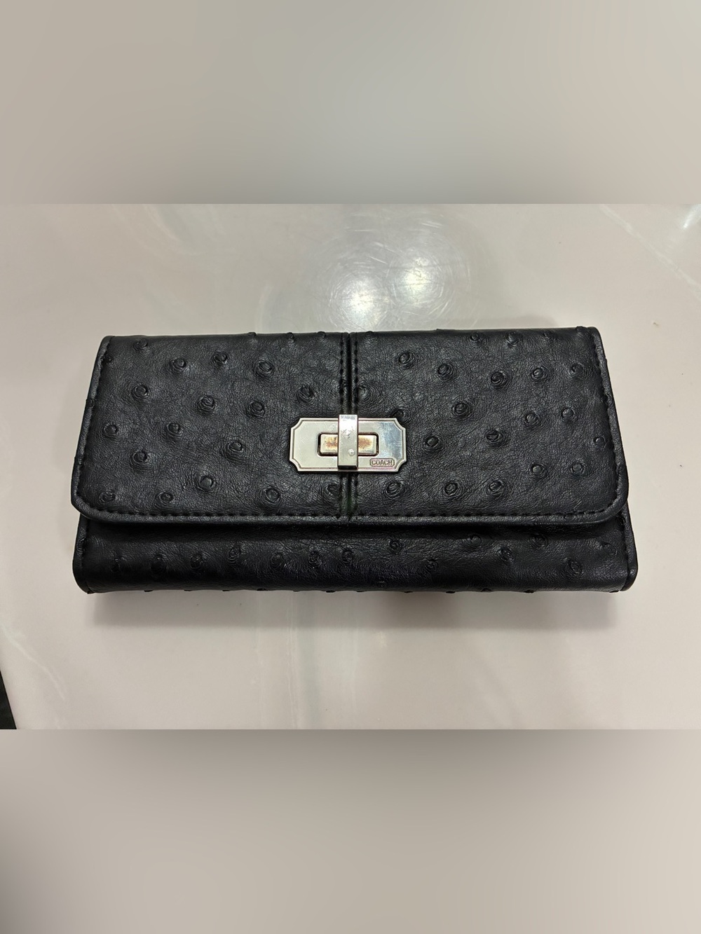Coach Black Textured Turn-Lock Clutch Wallet